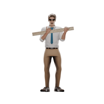 Teacher in 3D. A male teacher stands with both steps holding a ruler that is in front of his chest. Male Professional png