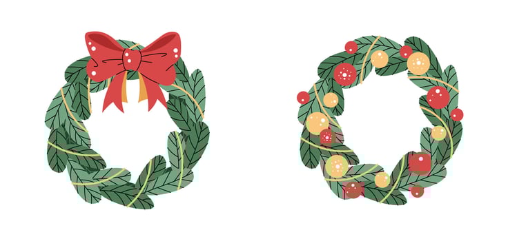 Set of Christmas wreaths isolated on white. Christmas concept. Wreath simple icon. illustration of Christmas door decor. vector