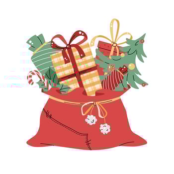 Christmas bag with gifts on isolated background.. Santa Claus s open red sack full of gifts. Isolated on white cartoon illustration vector