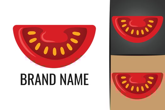 Fresh red tomato logo. Tomatoes vegetable logotype. Slice tomato veggie logo vector
