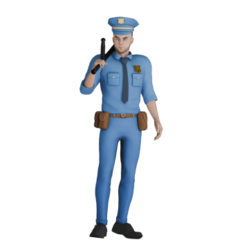 of a Professional Cartoon Cop. A male policeman stands with his right hand holding a stick resting on his shoulder. 3D Male png