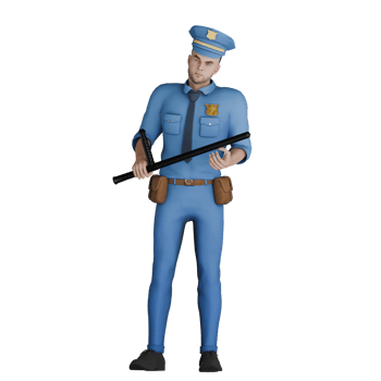 Police Cartoon Character 3D. A male policeman standing with both hands holding a baton. Illustrated Male Officer png