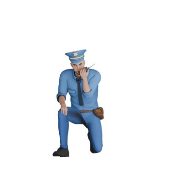 of Cartoon Cop. A male policeman kneeling with his left hand holding ht. City Law Enforcer png