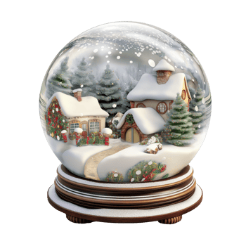 Whimsical Winter Wonderland Encased in Cheerful Snow Globe with Glistening Snowflakes png
