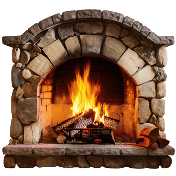 Warm Hearth with Glowing Flames on Transparent Canvas. A Vibrant Fireplace Illuminating a Cozy Ambiance png