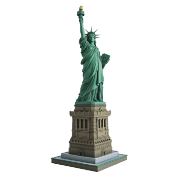 Illuminated Model of Iconic Liberty Statue on Clear Background.A meticulously crafted replica of the renowned Liberty statue, set against a transparent backdrop png