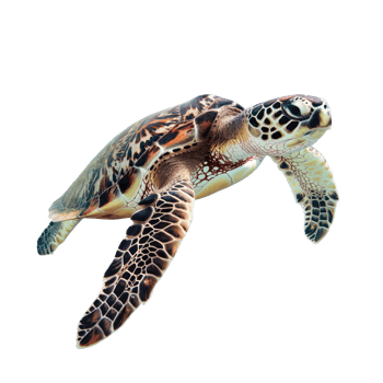 Inky Sea Turtle in Crystal Waters. A serene sea turtle gliding gracefully through clear ocean depths, set against a transparent background. png