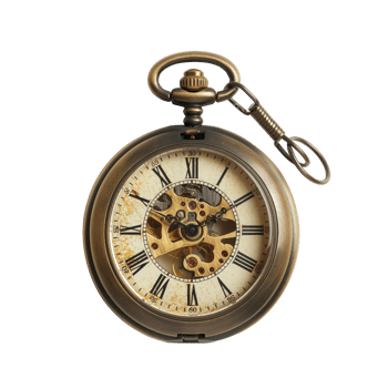 A timeless vintage pocket watch with intricate detailing, elegantly displayed with an open face, beautifully isolated on a transparent background. png