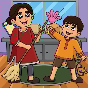 Diwali Festival Cleaning the House Colored Cartoon vector