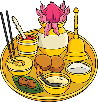 Diwali Puja Thali Cartoon Colored Clipart vector