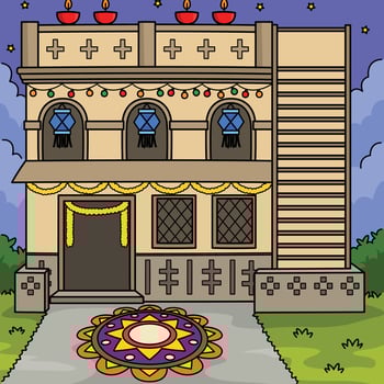 Diwali House with Lights Colored Cartoon vector