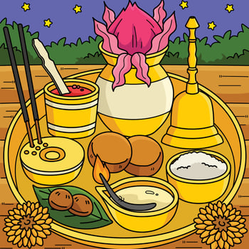 Diwali Puja Thali Colored Cartoon Illustration vector
