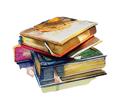 Vibrant Watercolor Books on Clear Canvas.A captivating arrangement of watercolor-painted books against a transparent background, showcasing a delightful blend of vivid colors and artistic finesse. png