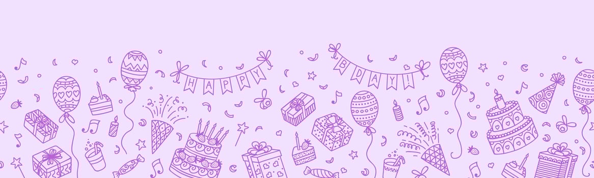 Birthday party line balloons and gifts background vector