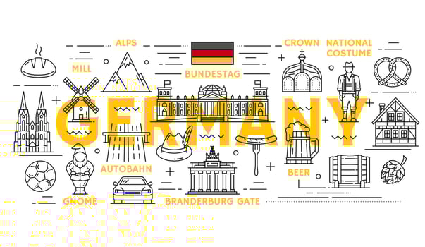 Germany travel, culture and German landmarks icons vector