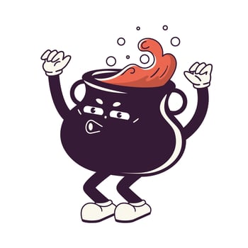 Retro trendy comic mascot of whistling kettle bowler hat with legs and hands in gloves vector