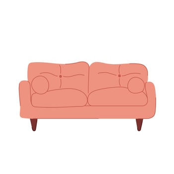 Soft sofa design in pink color in flat style. Living room interior decoration. illustration isolated on a white background. vector