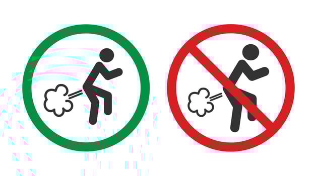 Farting and no farting zone icon symbol. Humor fart sign. 2 vector