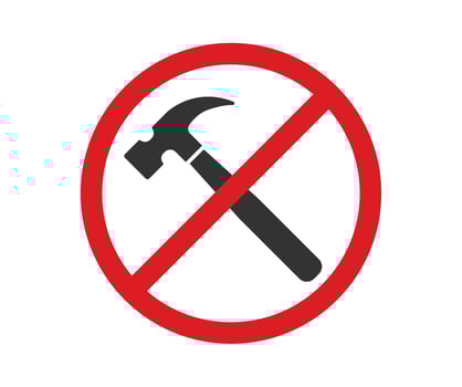 No hammer icon symbol. Stop hammer sign. Work prohibited. vector