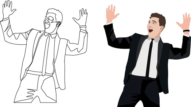 Frightened man raising his hands and shouting- vector