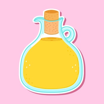 Sticker Olive oil character. hand drawn cartoon kawaii character illustration icon. Isolated on pink background. Olive oil character concept vector