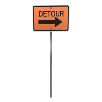 3D rendering of a detour sign pointing right on a simple base png