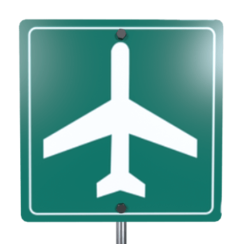 3D rendering of a green airport sign featuring an airplane silhouette png