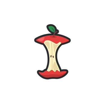 leftover apple in outline flat design. vector