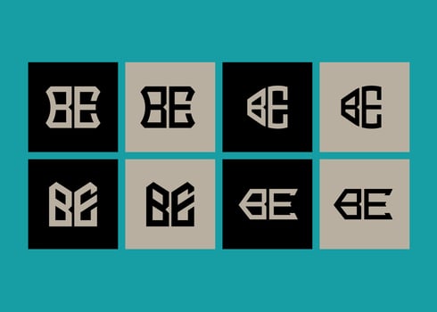 BE minimalist and classic logo set design. BE monogram polygonal and circle shape . vector