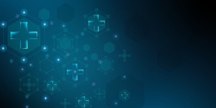 Health technology concept. Medical tech blue background. vector