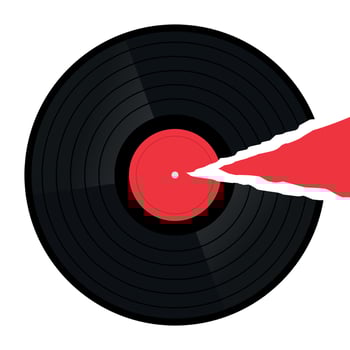 Vinyl record disk with a torn paper cut isolated on white background vector