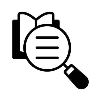 Book with magnifier glass, content search design vector