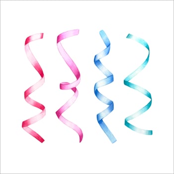 Hand drawn satin ribbons. Watercolor illustration vector