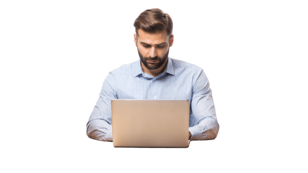 Man working on laptop at home during daytime transparent png