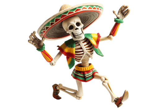 Skeleton in festive traditional dress transparent png