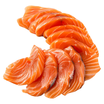Sliced raw salmon fillet isolated on transparent background png