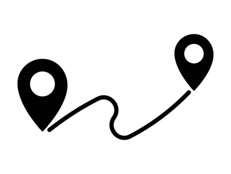 route location glyph icon with white background, Route planning and optimization icon. vector