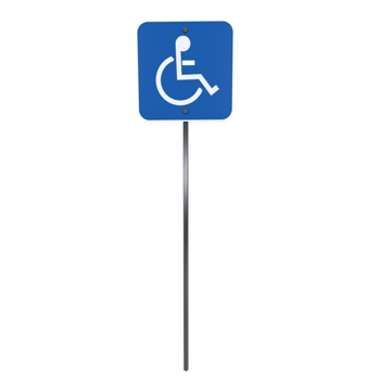 3D rendering of a blue disabled parking sign on a metal pole png