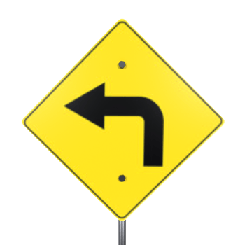 Yellow left turn traffic sign on a transparent background for road safety png