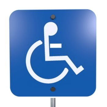 3D blue wheelchair access sign shown outdoors png