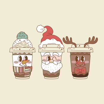 cute illustration of Christmas glasses with hot chocolate coffee of santa, reindeer and snowman vector