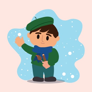 Cartoon artist with paintbrush and pencil in hand, vector