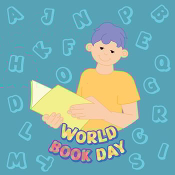 Worl book day poster Boy reading vector