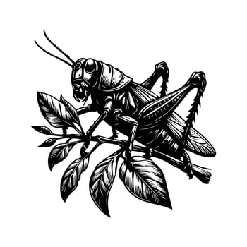 A black and white drawing of a grasshopper vector