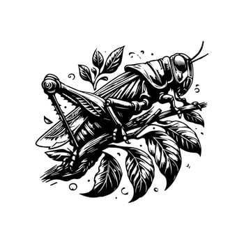A black and white drawing of a grasshopper vector