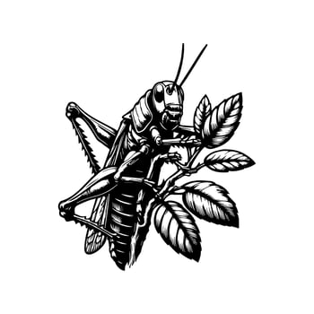 A black and white drawing of a grasshopper vector