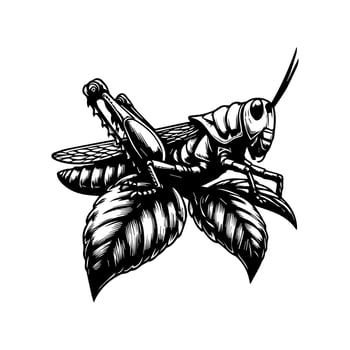 A black and white drawing of a grasshopper vector