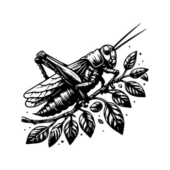 A black and white drawing of a grasshopper vector