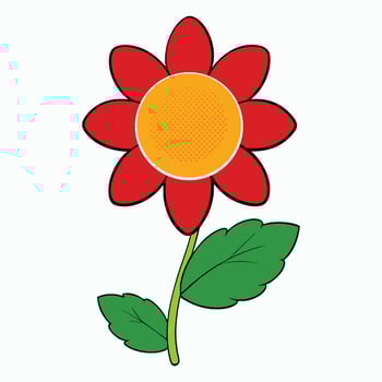 Red flower with green leaves vector