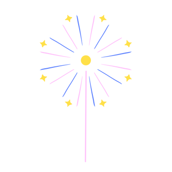 Pink and blue fireworks and sparkles on transparent background png